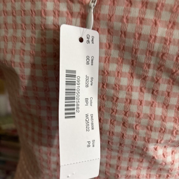 JCrew $158 V-Neck Seersucker Dress Gingham Size 8P Brilliant Peony Ivory - Picture 6 of 6